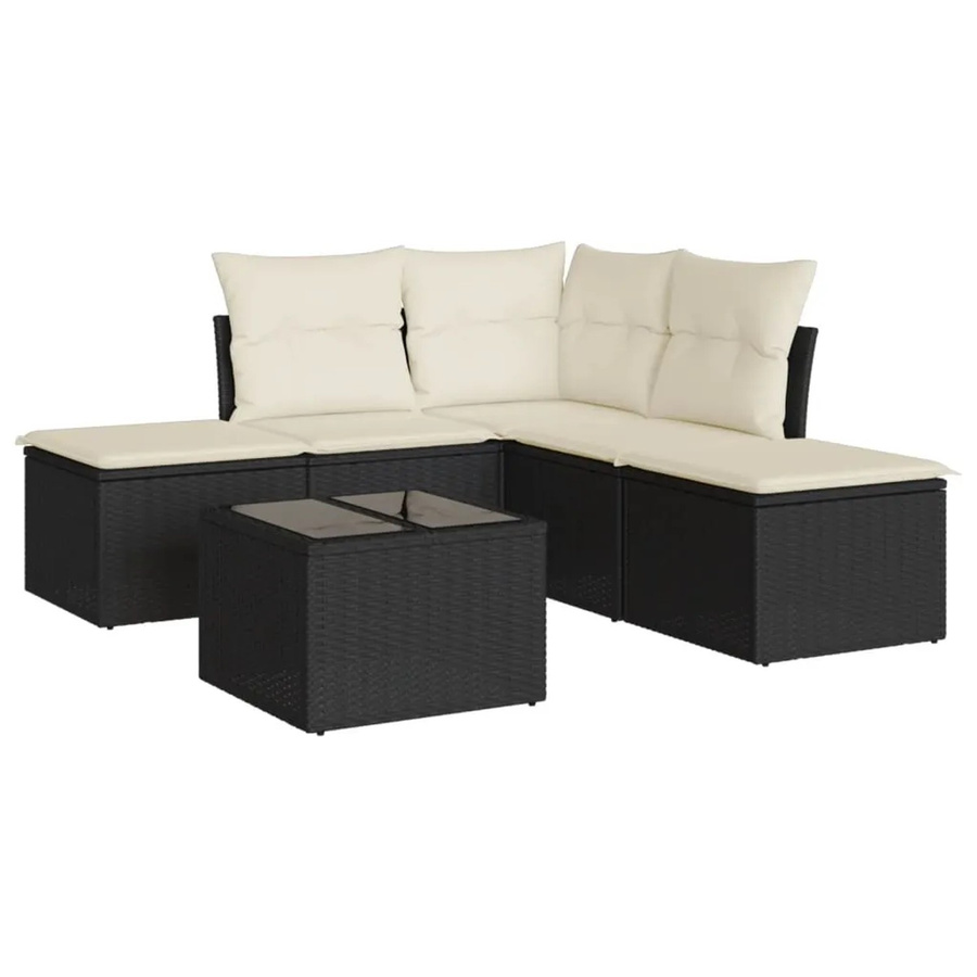 vidaXL 6-tlg Garten-Sofagarnitur in L-Form aus Polyrattan mit Kissen in Schwarz - Bild 2