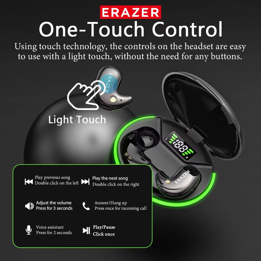 ERAZER XF58 Bluetooth V6.0 TWS In-Ear Kopfhörer mit AI Translator und Ultra-dünnem Design in Schwarz oder Grau - Bild 3