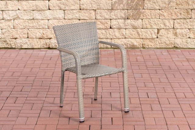 TPFGarden Polyrattan Stuhl Lenni in Grau mit Armlehnen, stapelbar und wetterfest - Bild 1