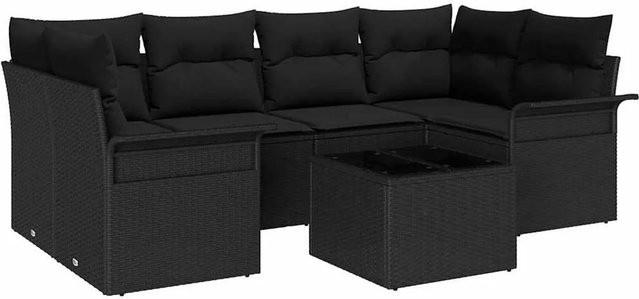 vidaXL Garten-Sofa-Set 7-teilig aus Polyrattan in Schwarz mit Tisch und Polstern - Bild 1