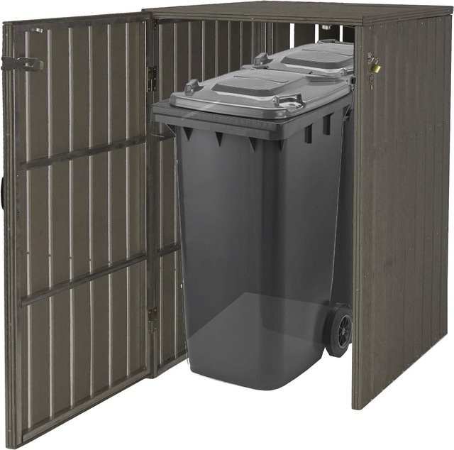 MCW WPC-Mülltonnenverkleidung J28 Mülltonnenbox in Holzoptik Grau, B/T/H: 115 x 77 x 97 cm - Bild 1