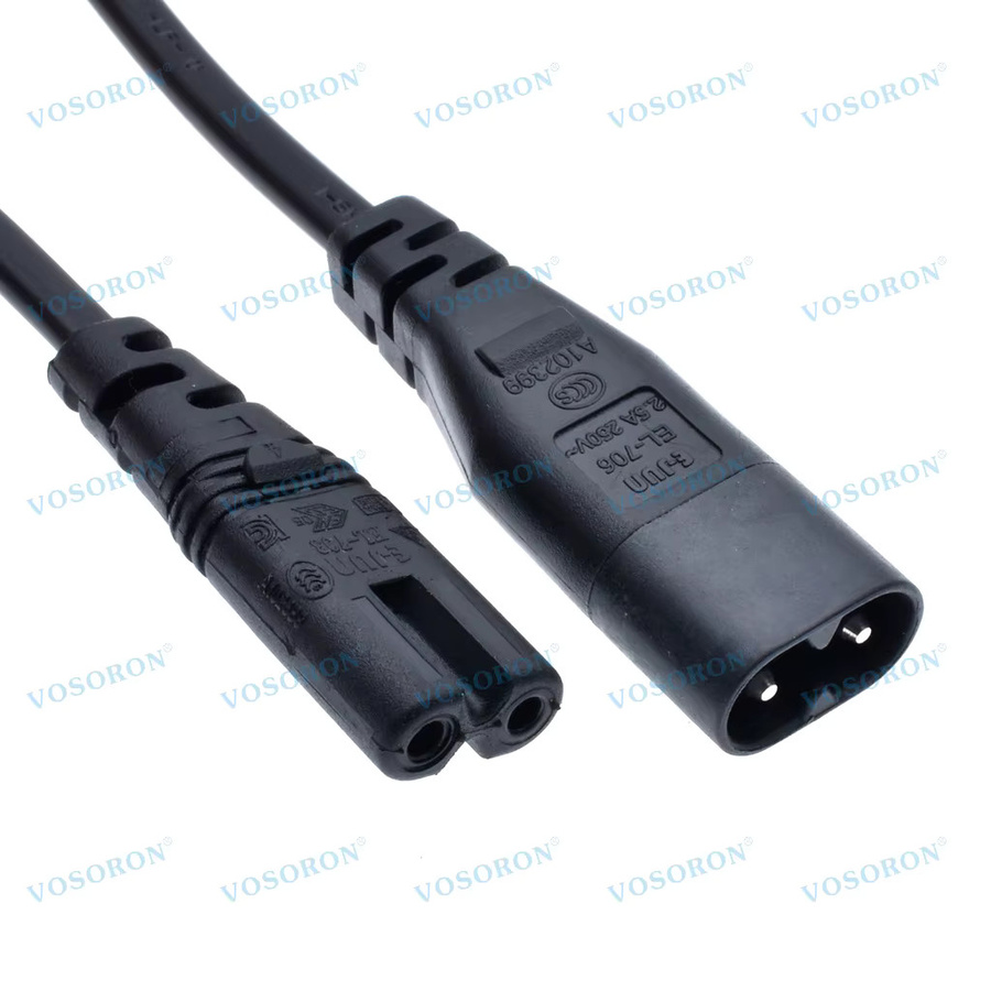 VOSORON IEC 60320 C8 auf C7 Verlängerungskabel Hauptadapterkabel, Schwarz - Bild 2