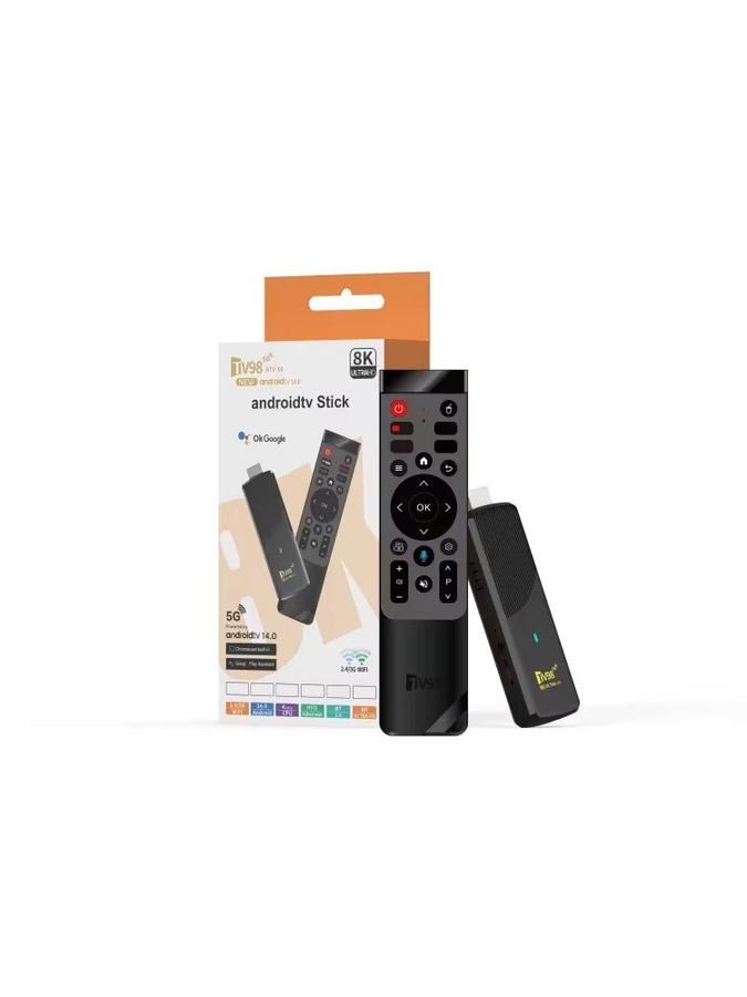 TV98 ATV X9 Smart TV-Stick mit Android 14, Allwinner H313 Quad-Core, 4K UHD, Dual-WLAN 4G/5G und Sprachfernbedienung, Schwarz - Bild 5