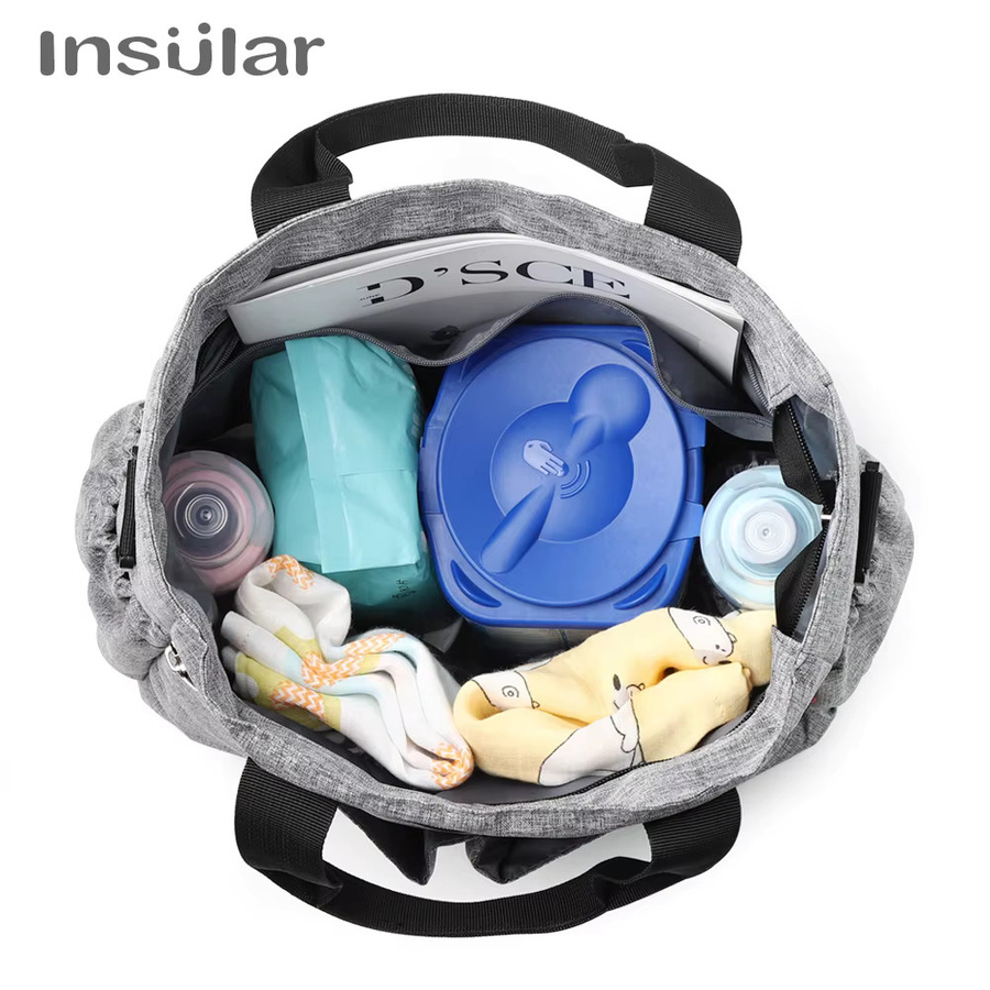 Wasserdichte Insular Wickeltasche für Mütter in Grau mit Kinderwagen-Clip und Trageriemen - Bild 3