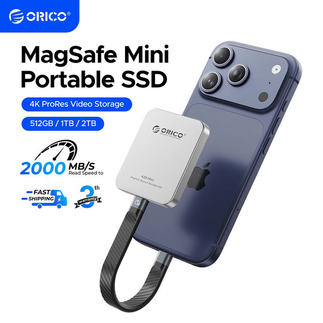 ORICO K20Mini Magnetische Externe SSD in Silber für iPhone 17 16 Pro/Max mit 2000 MB/s für 4K ProRes HDR Aufnahme - Bild 1