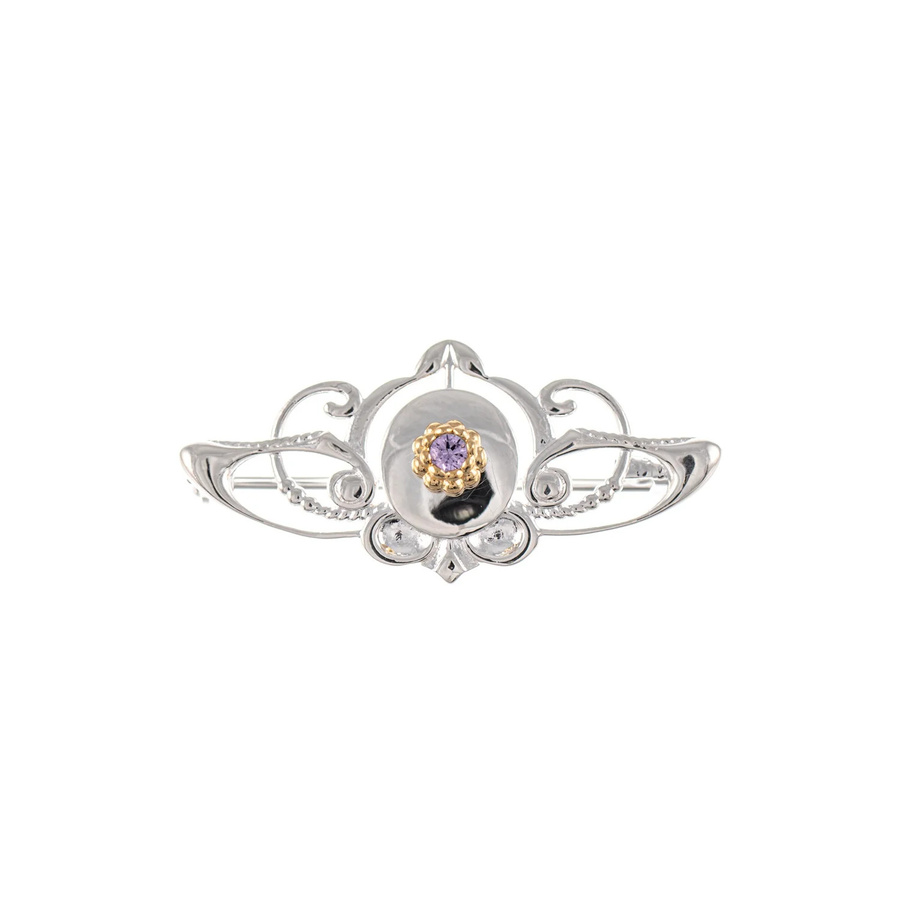 Brosche 925 Silber, teilvergoldet, Zirkonia, flieder, Damen - Bild 1