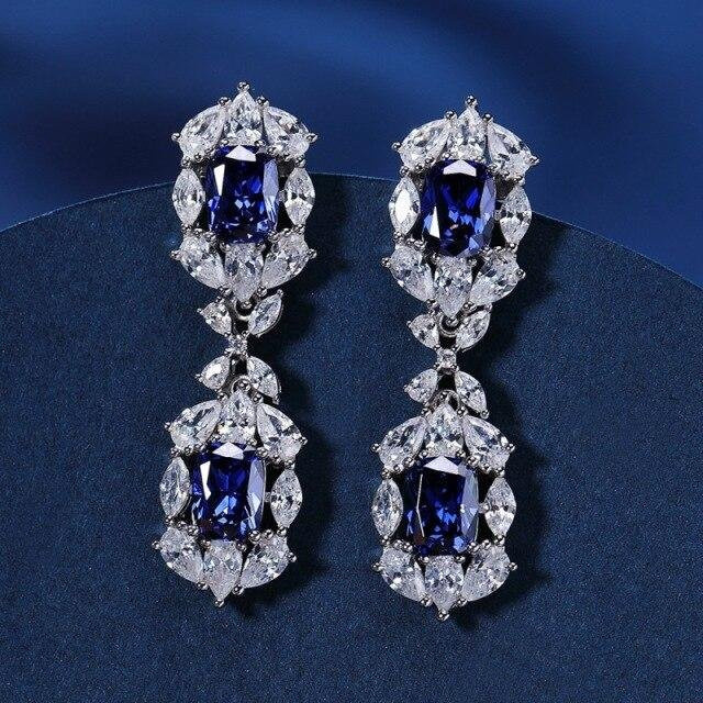 YIRAN Jewelry Ohrringe, 925 Silber, Saphir, Diamant, Schwarz, Damen - Bild 1