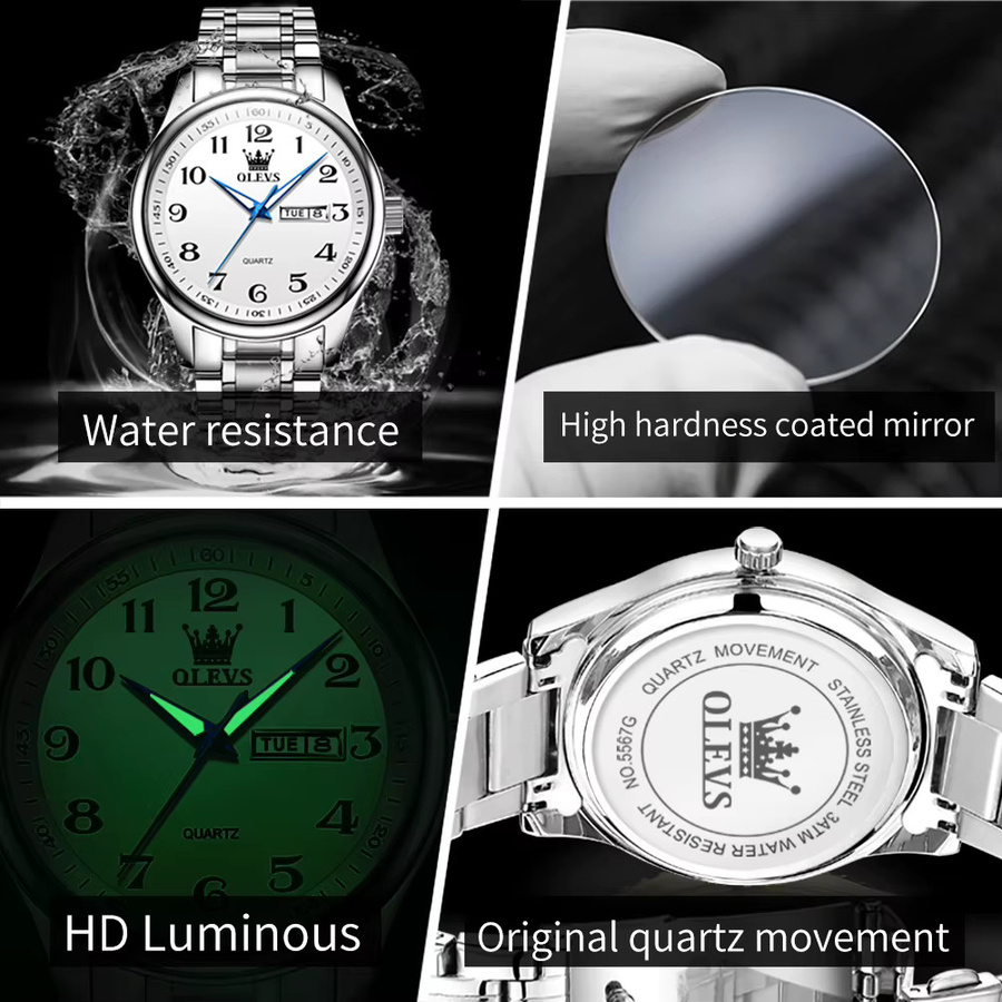 OLEVS Armbanduhr, Digitaluhr, Quarz, Edelstahl, Gold, Herren - Bild 2