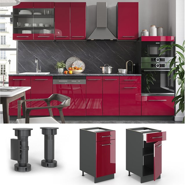 Vicco Küchenunterschrank Fame-Line Bordeaux Hochglanz Anthrazit Breite: 40 cm - Bild 1