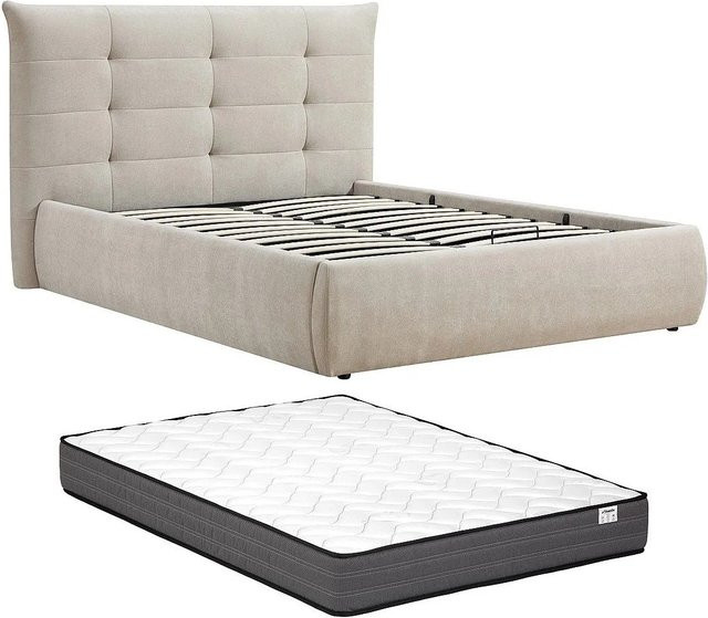 Vente-unique Bett Dormelina in Beige mit Bettkasten und Aufstehfunktion, B/T/H: 140 x 190 x 113 cm - Bild 1