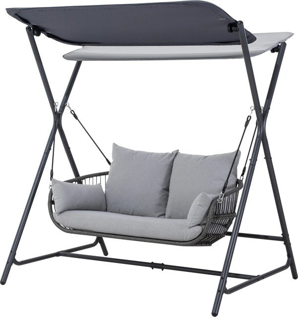 Leco Hollywoodschaukel Marie mit Sonnendach und Kissen, Anthrazit/Grau, B/T/H: 130 x 220 x 173 cm - Bild 1