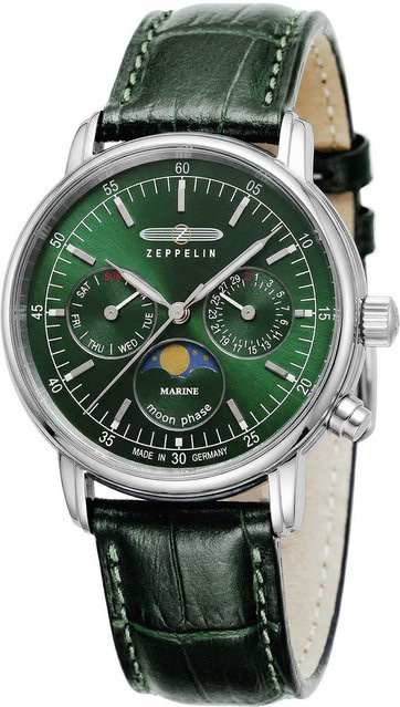 Zeppelin Armbanduhr, Quarz, Edelstahl, Leder, Grün, 36 mm, Damen - Bild 1