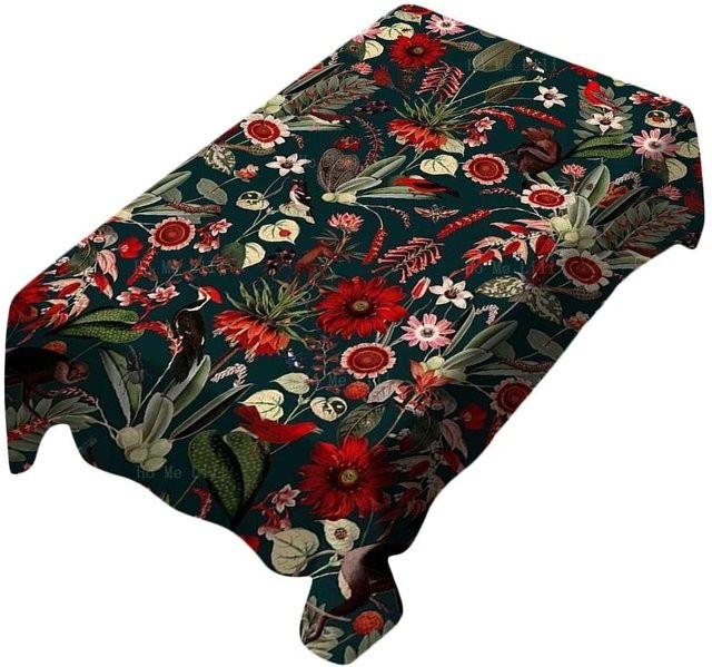 JINGYUE Pet Tischdecke mit botanischem Rosenmuster in Rot und Multicolour, wasserabweisend, B: 200 cm, T: 145 cm - Bild 1