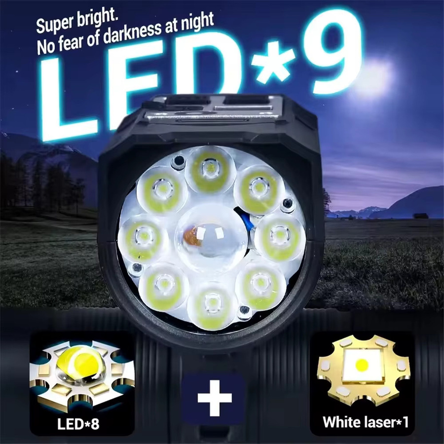 FANGTUOSI 9LED Fahrrad-Scheinwerfer in Schwarz, USB-aufladbare superhelle Lenkerbeleuchtung, wasserdichte Fahrradlampe für Outdoor-Einsätze - Bild 2
