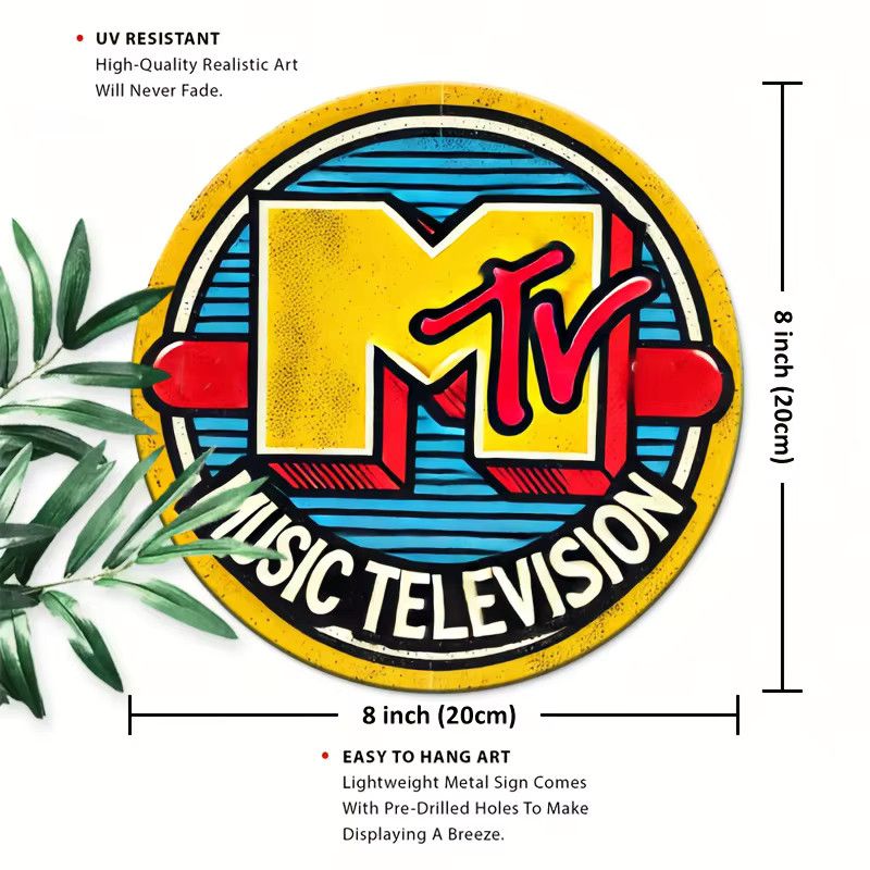 Potdemiel MTV Wandkunstschild aus Aluminium im Vintage-Design, Multicolor, B/H: 20,32 x 20,32 cm - Bild 2