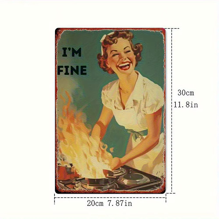 CIFBUY I'm Fine Metall-Wandschild im Vintage-Stil, blaugrün, B: 20,3 cm, H: 30,5 cm - Bild 2