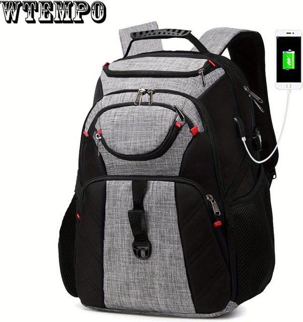 WTEMPO Laptop-Rucksack für 17 Zoll mit USB-C Anschluss in Schwarz-Grau - Bild 1