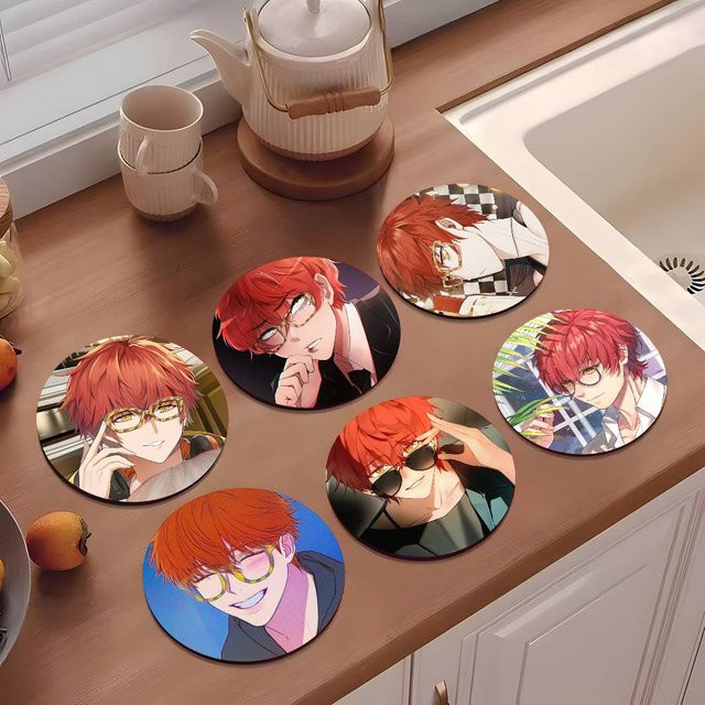 Holzuntersetzer Anime Mystic Messenger mit Farbdruck, rund, Mehrfarbig - Bild 1