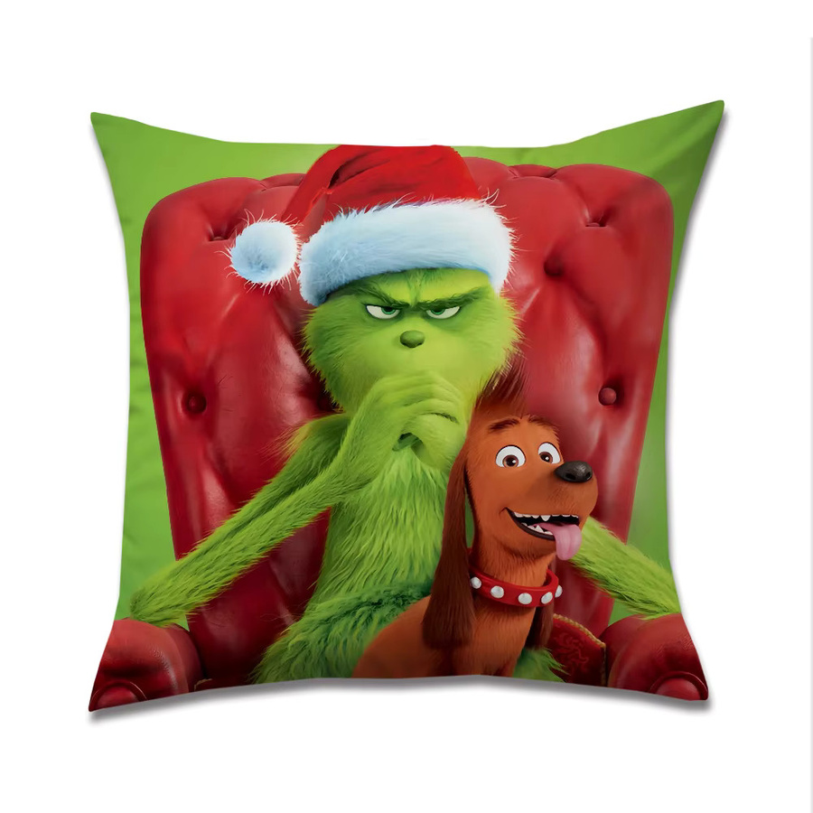 Niedliche Grinch Kissenhülle mit Cartoon-Print für Sofa und Dekoration, quadratisch, mehrfarbig - Bild 6