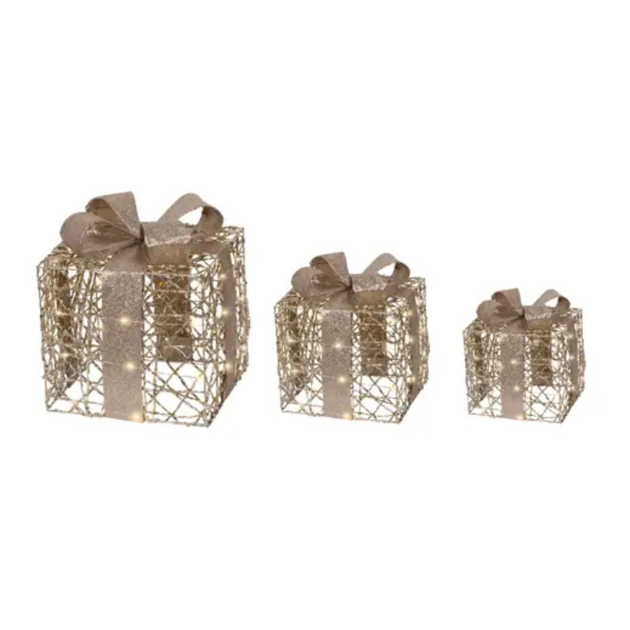 LUMINEO Lichtfigur Geschenkschachtel in Gold für Weihnachten und Advent, B/T/H: 30,0 x 20,0 x 15,0 cm - Bild 2