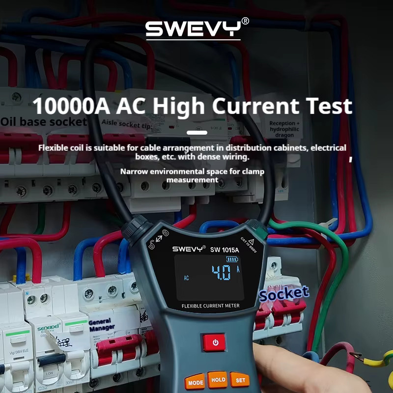 SWEVY Digitale flexible Stromzange mit LCD-Hintergrundbeleuchtung, AC/DC-Spannungsmess-Multimeter und Leckagetester, Schwarz - Bild 3