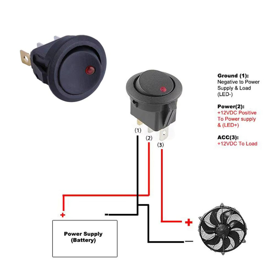 12 Stück ELECAPITAL runder Wippschalter 12 V, zweistufiger 3-poliger LED-Lichtschalter EIN-AUS in Schwarz und Multicolor für Marine-Anwendungen - Bild 4