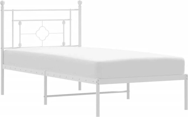 vidaXL Bettgestell aus Metall mit Kopfteil in Weiß, klassisches Design, B/T: 100 x 200 cm - Bild 1