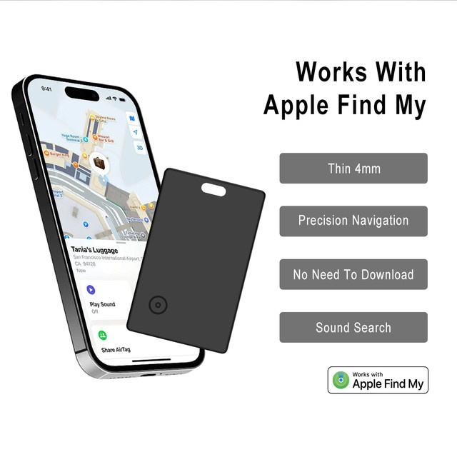 Apple Smart Tag Geldbörsen-Tracker zur Standortverfolgung mit GPS-Ortung für iPhone, Schwarz - Bild 1