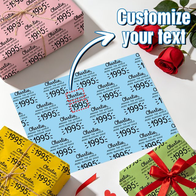 Personalisiertes WEIGAO Geschenkpapier mit beliebigem Namen oder Jahr, mehrfarbiges Geschenkpapier für Geburtstage und Jubiläen - Bild 1