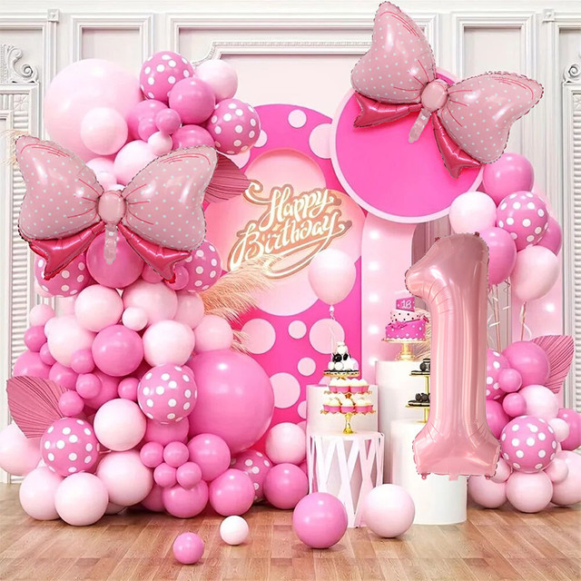 YAYB 119-teiliges Ballongirlanden-Set in Rosa und Weiß mit Schleifen und Herzen für Geburtstage, Muttertag oder Valentinstag - Bild 1