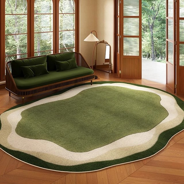 Facaishu Wohnzimmerteppich in Grün mit Blumenmuster, unregelmäßige Form, rutschfest und samtig im Retro-Design für Wohnzimmer und Schlafzimmer, 50 x 50 cm - Bild 1