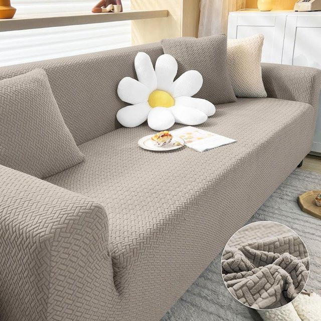 Your Warm Home Jacquard Sofabezug aus elastischem Polar Fleece für 3-Sitzer, Farbe: Beige, Breite: 185-230 cm - Bild 1