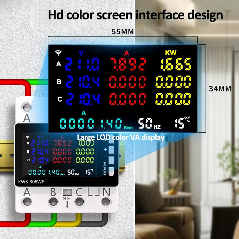 TUYA Smart Wifi oder No Wifi 3-Phasen Energie-Messgerät für die DIN-Schiene, AC 85-290 V Stromüberwachungsschalter in Weiß - Bild 2
