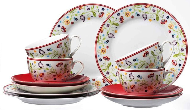 Ritzenhoff & Breker Kaffeeservice Shanti Doppio aus Porzellan, 12er Set, Multicolor und Rot - Bild 1