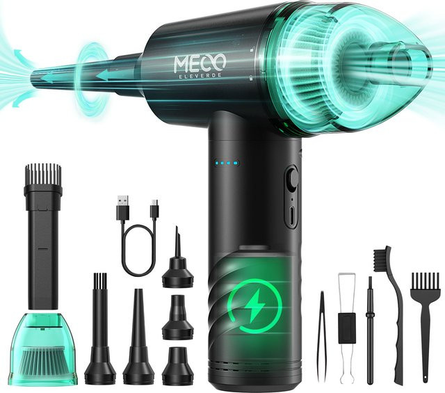 MECO ELEVERDE CR1 2-in-1 Druckluft-Staubsauger und elektrisches Luftgebläse in Schwarz und Grün, 110000 U/min, 13000 PA, Tastaturreiniger mit 3 Gängen - Bild 1
