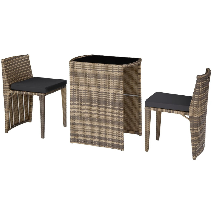 tectake Aluminium Rattanset mit Tisch und Stühlen in Braun, wetterfest mit Sicherheitsglasplatte für Garten, Balkon und Terrasse, B/T/H: 156,50 x 50 x 74,50 cm - Bild 3
