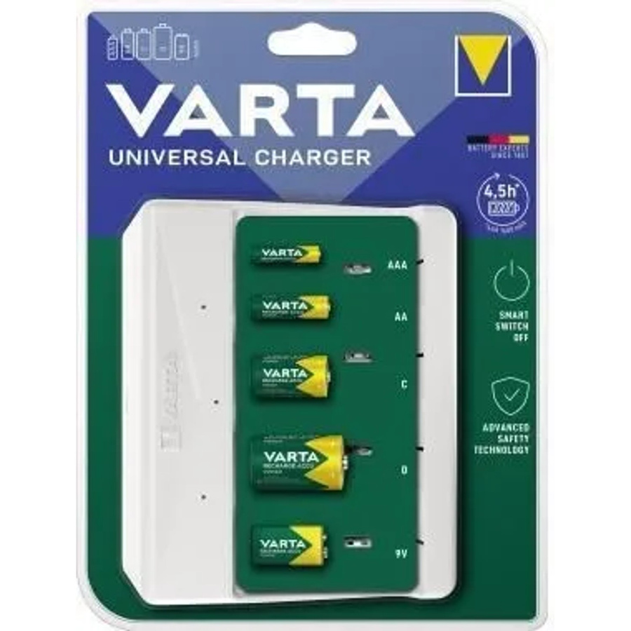 Varta Universal Charger Akkuladegerät für AA, AAA, C, D und 9V Batterien, weiß, B: 154 mm, T: 49 mm, H: 129 mm - Bild 3