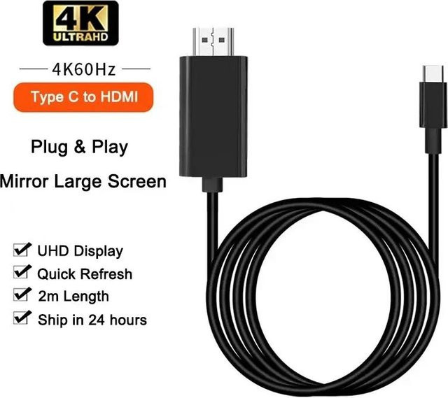 Meiteai USB-C zu HDMI Kabeladapter mit Ethernet/LAN, 4K 60Hz High Speed, Schwarz - Bild 1