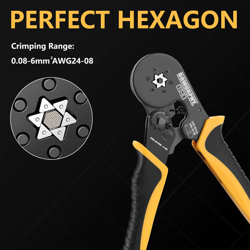 Bomurphy Hex Ferrule Crimpzange Kit mit Kabelanschlüssen und selbstverstellbarer Ratschen-Drahtklemmen für AWG24-8 - Bild 4