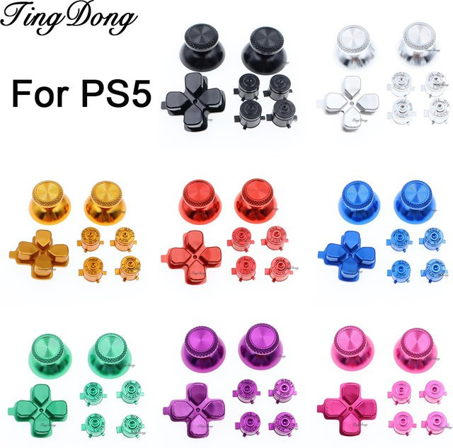 TingDong Aluminium Tasten Set für PS5 Controller mit Analog Grip, Action Bullet Tasten und D-Pad Tasten in Metall-Optik - Bild 1