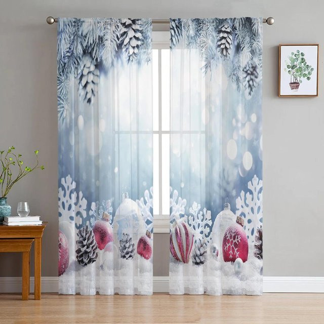 Yiran Furniture Transparentes Voile Organza Vorhang mit Schneeflocken und Sternen in Blau und Weiß, Breite: 135 cm, Höhe: 115 cm - Bild 1