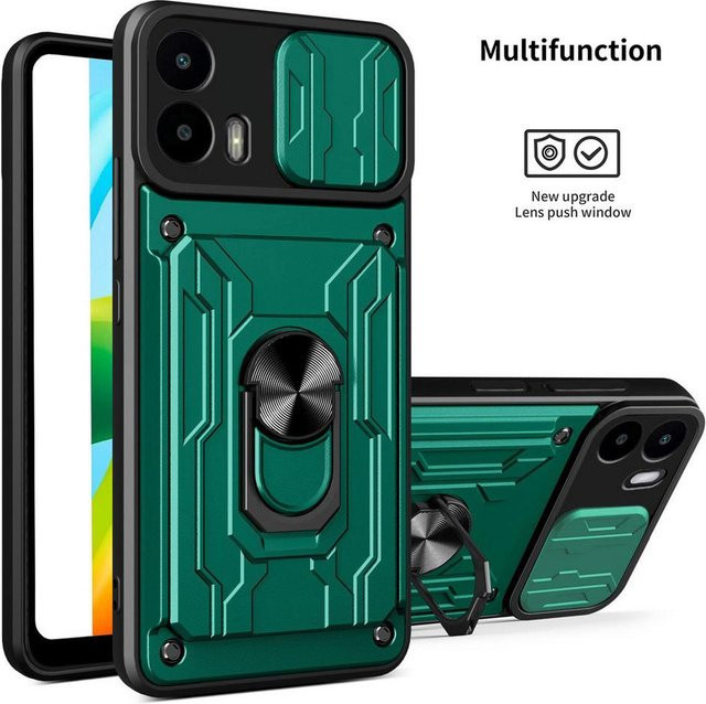 Armor Hybrid Ring Schutzhülle mit Kartensteckplatz und Kameraschutz für Motorola Moto G15, G35, G73, G13, G23, G32, G22, G60, G30, G10, G72, G53, E13, Farbe: Grün - Bild 1