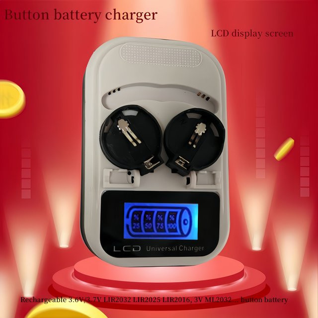 PANGBUDELE Knopfzellen Ladegerät mit LCD-Bildschirm für wiederaufladbare Batterien ML2032, LIR2032, LIR2025 und LIR2016 in Weiß - Bild 1