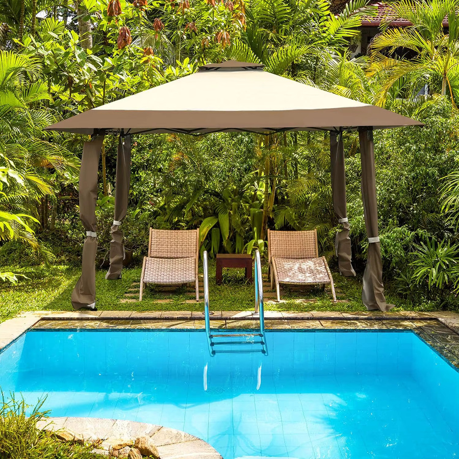 GOFLAME Pavillon mit Doppeldach in Beige oder Braun, wasserdicht, winterfest und mit UV-Schutz 50, B/T/H: 400 x 400 x 300 cm - Bild 2