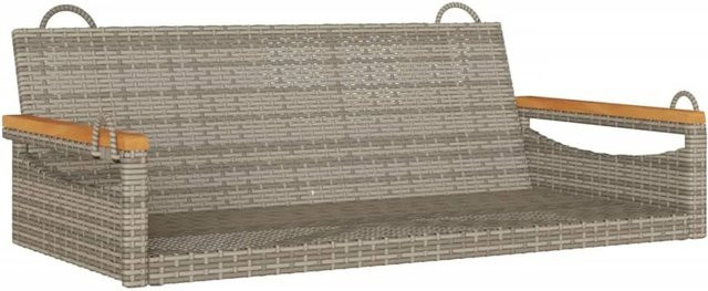 furnicato Hängebank aus Poly Rattan und Akazienholz in Grau, B/T/H: 109 x 62 x 40 cm - Bild 1