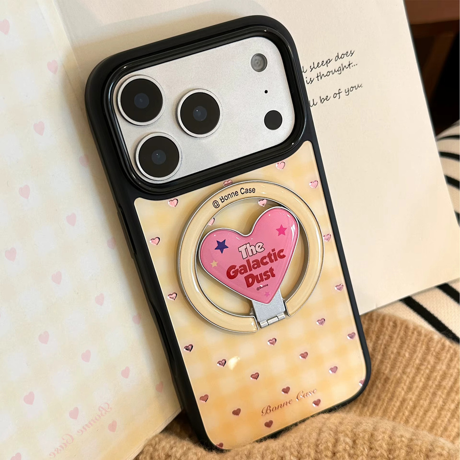 Apple iPhone Handyhülle mit Koreanischem Gittermuster und Liebesherz, magnetische Halterung, stoßfeste Hartschale für iPhone 17, 16, 15, 14, 13, 12 Pro Max - Bild 2