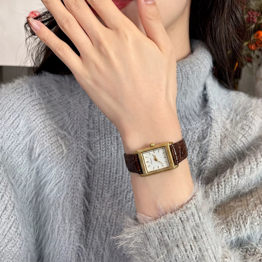 CILOA Armbanduhr, Quarz, Gold, Rechteckig, Weiß, Leder, Damen - Bild 2