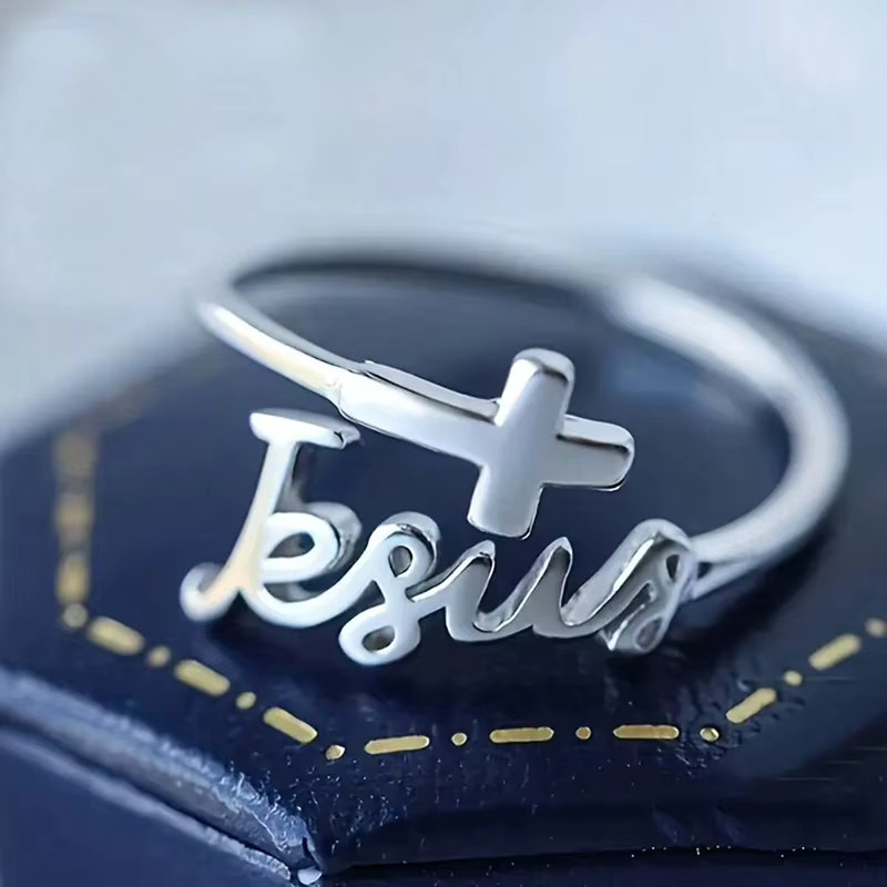 konminry Ring, versilbert, Kreuz-Jesus, Damen - Bild 2