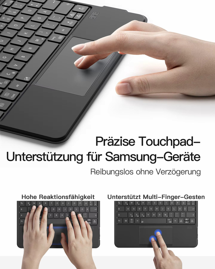 Samsung Tastaturhülle mit Touchpad für Galaxy Tab S10 FE, S9 FE und S9 im Hoch- und Querformat, Schwarz - Bild 4