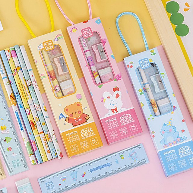 5-teiliges Kawaii Briefpapier-Set für Schule und Büro mit Radiergummi, Lineal, Bleistiftspitzer und Schreibutensilien - Bild 1